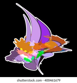 Abstract colorful spiral shapes like art spot, a flower or a bird's wing on black background. Isolated vector illustration