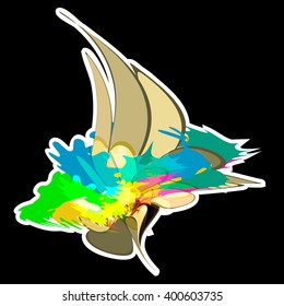 Abstract colorful spiral shapes like art spot, a flower or a bird's wing on black background. Isolated vector illustration