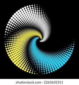 Abstract colorful spiral. Vector dots background for design banners, posters, business projects, pop art texture, covers. Geometric halftone texture.