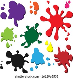 Abstract Colorful Splash Splatter Shape Paint Drop Ink Spot Collection Set Vector Illustration Isolated Elements Clip Art Template White Background