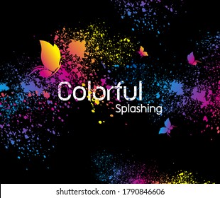 Abstract colorful splashing design on black background vector illustration