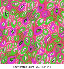 Abstract colorful spotted background. Hand drawn rounded shapes. Decorative animal skin texture. Contemporary geometric seamless pattern with leopard leather ornament. For textile, fabric, clothes.