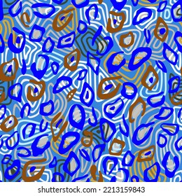 Abstract colorful spotted background. Hand drawn rounded shapes. Decorative animal skin texture. Contemporary geometric seamless pattern with leopard leather ornament. For textile, fabric, clothes.