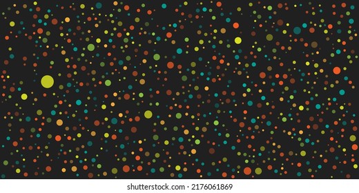 Abstract Colorful Spotted Pattern - Random Placed Spots, Circles of Various Sizes, Texture with Copyspace, Generative Art, Vector Design on Dark Background
