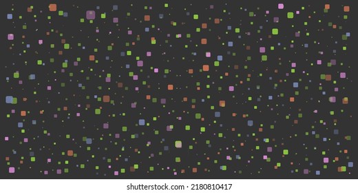 Abstract Colorful Spotted Pattern - Random Placed Squares of Various Sizes, Texture with Copyspace, Generative Art, Vector Design on Dark Background