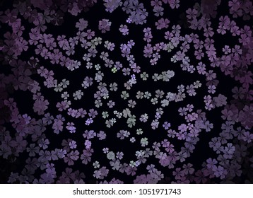 Abstract colorful spring pattern with flower motif. Shamrock, clover, flower silhouettes.  Halftone effect background. Vector clip art.