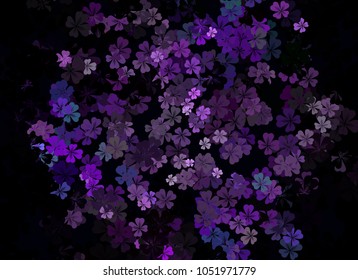 Abstract colorful spring pattern with flower motif. Shamrock, clover, flower silhouettes.  Halftone effect background. Vector clip art.