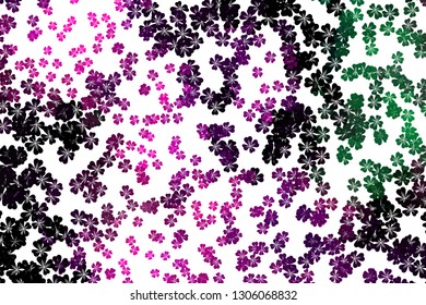 Abstract colorful spring pattern with flower motif. Shamrock, clover, flower silhouettes. Halftone effect background. 