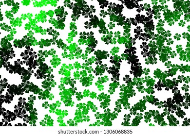 Abstract colorful spring pattern with flower motif. Shamrock, clover, flower silhouettes. Halftone effect background. 