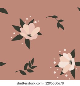 Abstract Colorful spring and summer seamless pattern with leaves and flowers  in pastel colours. Vector background