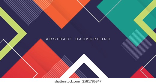 Abstract colorful square 3D background pattern. Orange, green, and white shapes on blue background. Eps10 vector