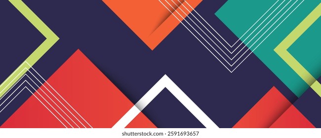 Abstract colorful square 3D background pattern. Orange, green, and white shapes on blue background. Eps10 vector