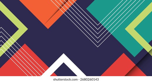 Padrão de fundo 3D quadrado colorido abstrato. Formas laranja, verde e branca no plano de fundo azul. Vetor Eps10

