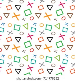 Abstract colorful square cross triangle circle pattern background