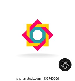 Abstract colorful square frame corner logo. Outline version included.