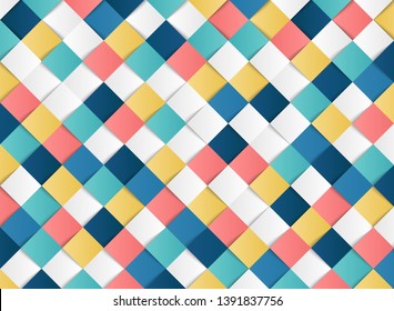 Abstract colorful square geometric pattern design paper cut decoration background. You can use for summer background template, ad, poster, artwork, cover, annual report. illustration vector eps10