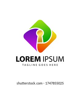 Abstract Colorful Square Key Lock Logo Design Template Premium Vector