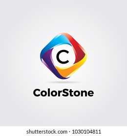 Abstract Colorful Square Loops Logo Sign Symbol Icon With Letter C