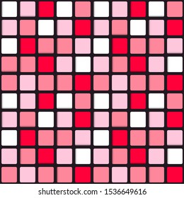 Abstract colorful squared illustration. 3d geometric seamless pattern with red, pink and white cubes. Template design for web page, textures, card, poster.