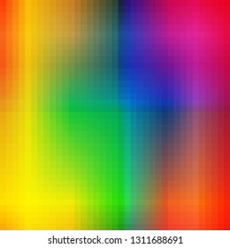 Abstract colorful squares Irregular rainbow mosaic tiles background. Trendy spectrum color harmonies template. Gradient effect. Vector illustration