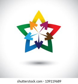 Abstract colorful star & arrow icon or symbol- vector graphic. This creative design illustration with vivid and vibrant colors include orange, red, blue, pink and green