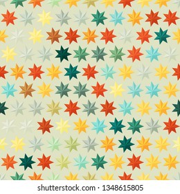 Abstract colorful stars. Seamless pattern of geometric shapes. 3D style. 