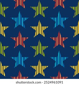 Abstract colorful stars and stripes seamless pattern texture background.Beautiful Scandinavian folk design.Geometric ornament. Illustration for print decor,Christmas Holiday,home decor,wraping paper