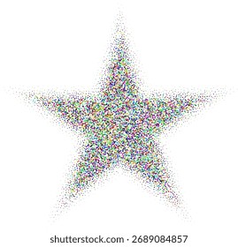 Abstract colorful stipple gradient halftone star, dotted textures of holographic color. Geometric noise star shaped, patterns are made of simple dots and grains. Stipple dotted star illustration