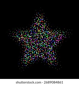 Abstract colorful stipple gradient halftone star, dotted textures of holographic color. Geometric noise star shaped, patterns are made of simple dots and grains. Stipple dotted star illustration