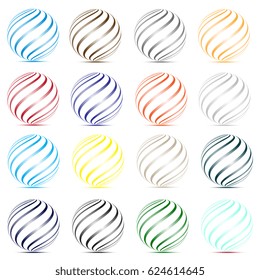 Abstract colorful striped sphere. Set. Vector illustration