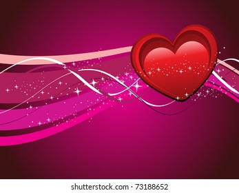 abstract colorful stripes, twinkle star background with isolated roamntic red heart
