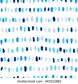 Abstract colorful strokes seamless kids pattern. Vector background. Blue and gray colors of vibrant paint dab, stripe, brush.