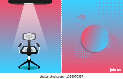 abstract colorful style. were hiring and new jobs team members. a chair for candidate. join us. vector illustration eps10