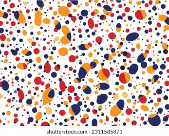 abstract colorful stylized abstract seamless pattern of dots on the white background, in the style of irregular curvilinear forms, confetti-like dots, bold primary colors, abstract minimalism apprecia