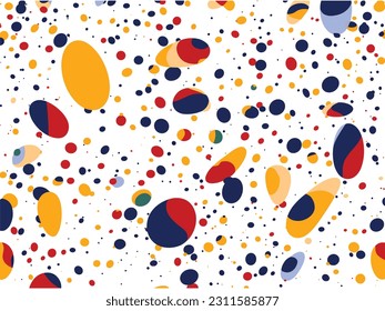 abstract colorful stylized abstract seamless pattern of dots on the white background, in the style of irregular curvilinear forms, confetti-like dots, bold primary colors, abstract minimalism apprecia