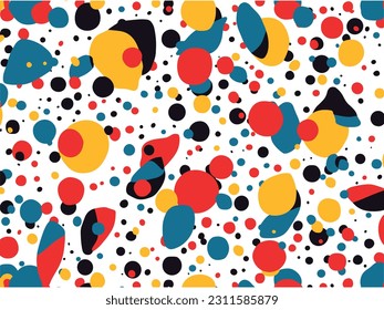 abstract colorful stylized abstract seamless pattern of dots on the white background, in the style of irregular curvilinear forms, confetti-like dots, bold primary colors, abstract minimalism apprecia