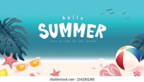 Abstract colorful Summer banner background with beach vibes decorate