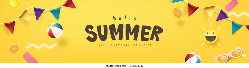 Abstract colorful Summer banner background with beach vibes decorate - Shutterstock ID 2142333387