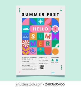 Abstract colorful summer poster background with minimalist geometric background
