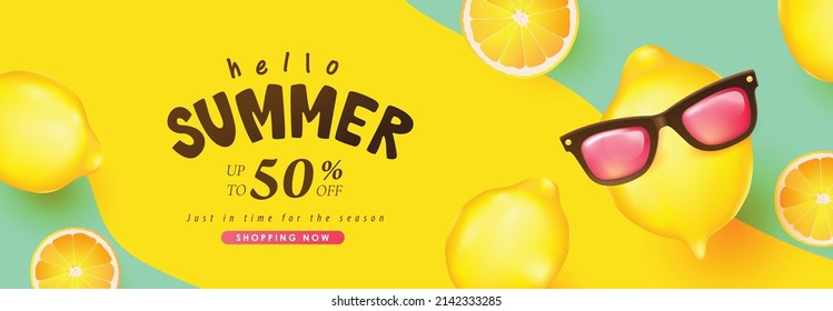 Abstract Colorful Summer Sale Banner Background With Funny Lemon Decorate