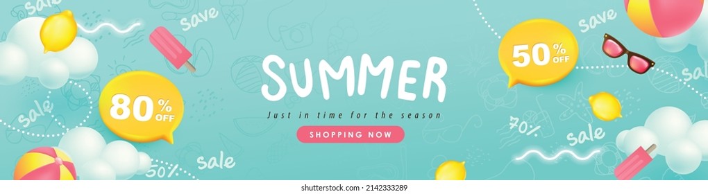 Abstract colorful Summer sale banner background with beach vibes decorate