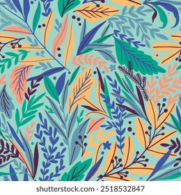 Abstract colorful summer tropical leaves leaf floral flowers illustration background seamless pattern repeat print textile fabric vector artwork