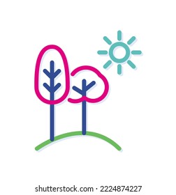 Abstract colorful sun and tree logo icon. Green and nature. Modern lines with new pop art colors. Bold line clean style template set.