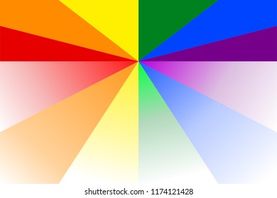 Abstract colorful sunburst pattern in rainbow colors (LGBT or LGBTQ colors). Vector illustration, EPS10. Geometric pattern. Use as background, backdrop, image montage, mock-up template, etc.