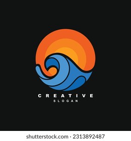 Abstract colorful sunset ocean wave logo design vector for your brand or business