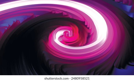Abstract colorful swirl. Abstract background with twirl effect, optical illusion, spiral shape, curved and wavy pattern. Glowing whirlpool. 3D vector illustration