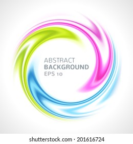 Abstract colorful swirl circle bright background. Vector illustration for you modern funny design. Round frame or banner with place for text.