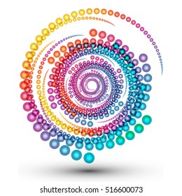 Abstract colorful swirl shape with glossy dots.