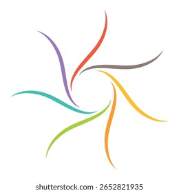 Abstract colorful swirl vector illustration with curved lines in rainbow tones. Modern geometric decorative pattern perfect for art, backgrounds, prints, textiles, wallpapers, branding.