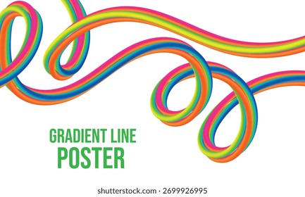 Abstract colorful swirling gradient lines on white background poster design